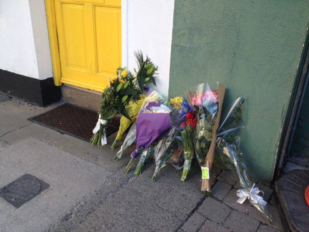 Flowers laid following the death of Jimmy Loughlin in Sligo
