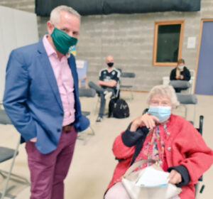 Head of the HSE, Paul Reid with 87 year old Mary O'Connor. The oldest person to receive a vaccine at a walk in centre. Credit @paulreiddublin on Twitter